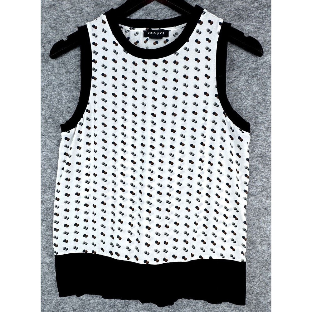Trouve Women White top with Black knit neckline and waist  Sleeveless Size XS